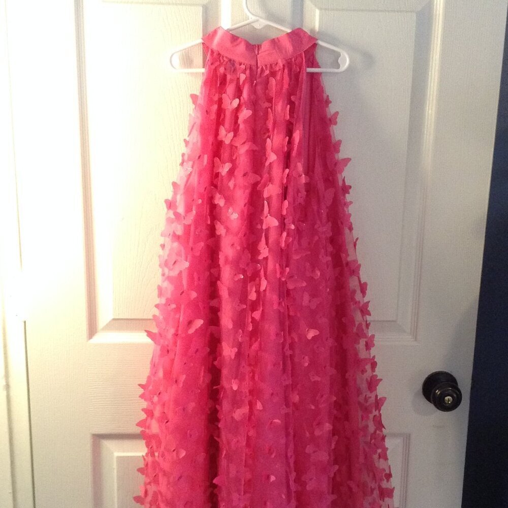 NWOT Butterfly Applique Mesh Overlay Pink Dress 6/M Zip Whimsical Fairycore Chic - Picture 2 of 3